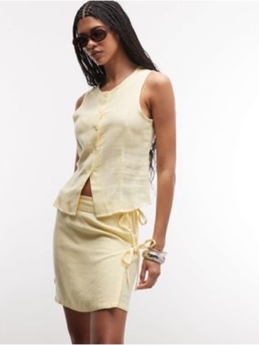 NWT Noisy May linen mix wrap around tie side mini skirt, Yellow, Sz M